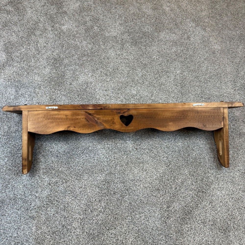 Vintage Cottagecore Farmhouse Rustic Pine Wood Wall Shelf Scalloped Heart Cutout - Picture 6 of 8